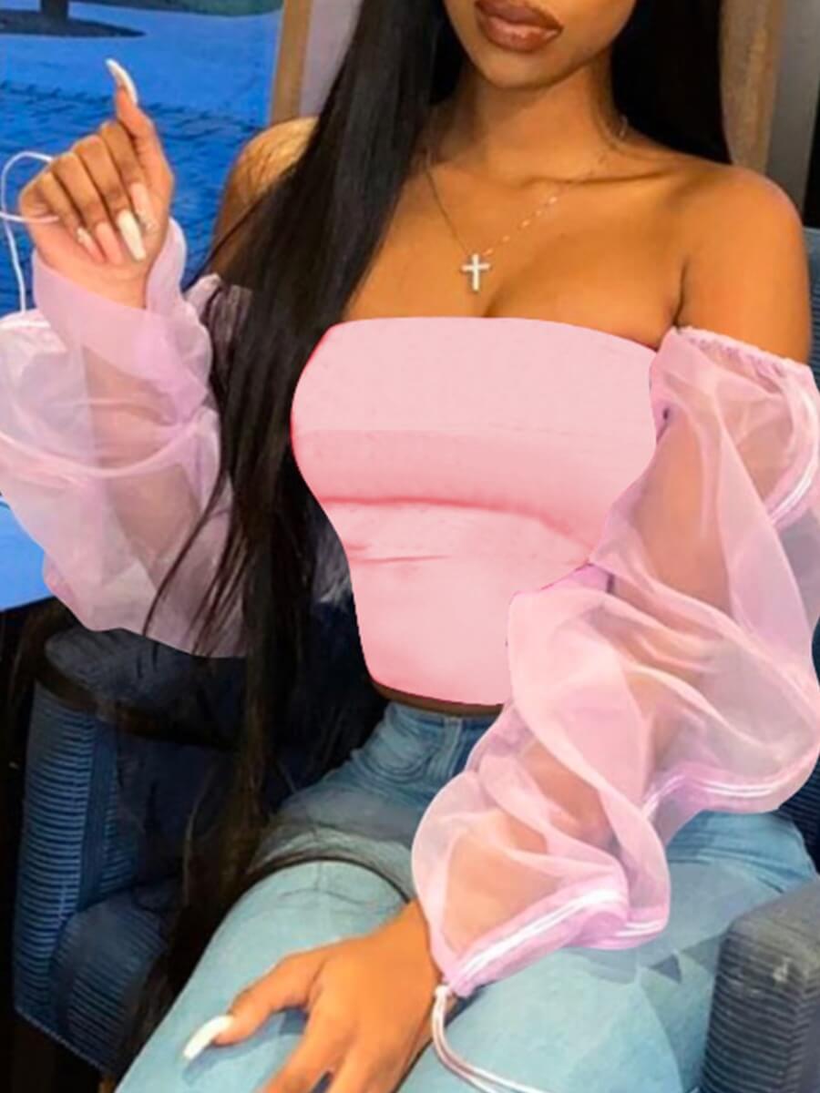 

LW Off The Shoulde See-through Blouse, Pink