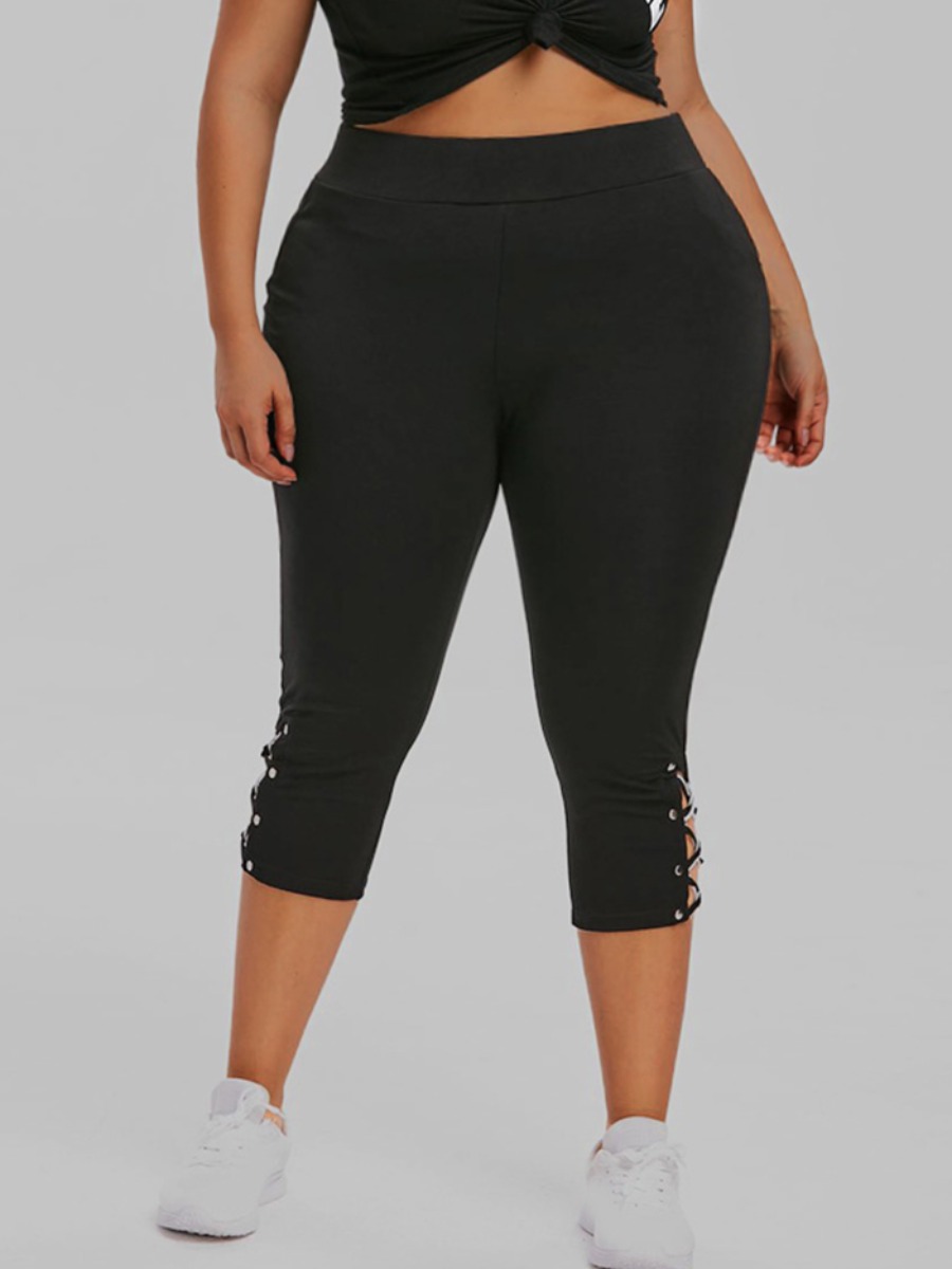 

lovely Casual Bandage Design Black Plus Size Pants