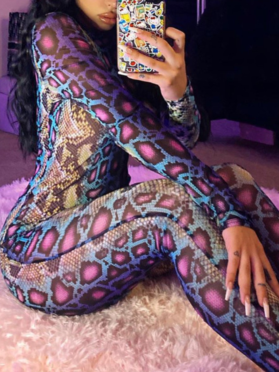 

lovely Sexy Snakeskin Print One-piece Jumpsuit, Cobra