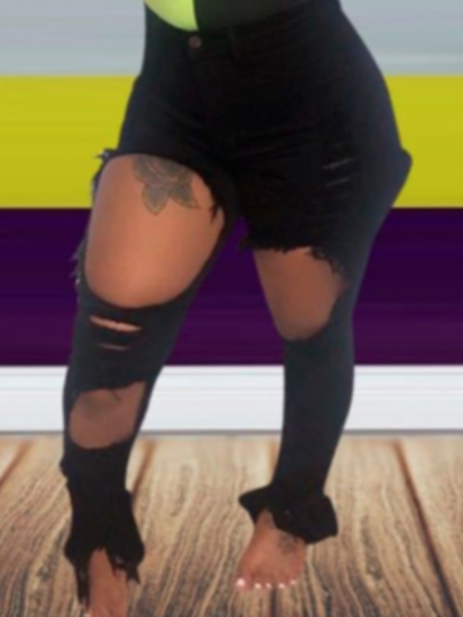 

lovely Street Hollow-out Black Jeans