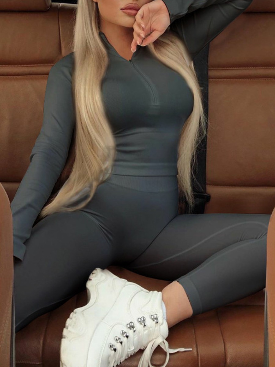 

lovely Sportswear Zipper Design Black Two-piece Pants Set