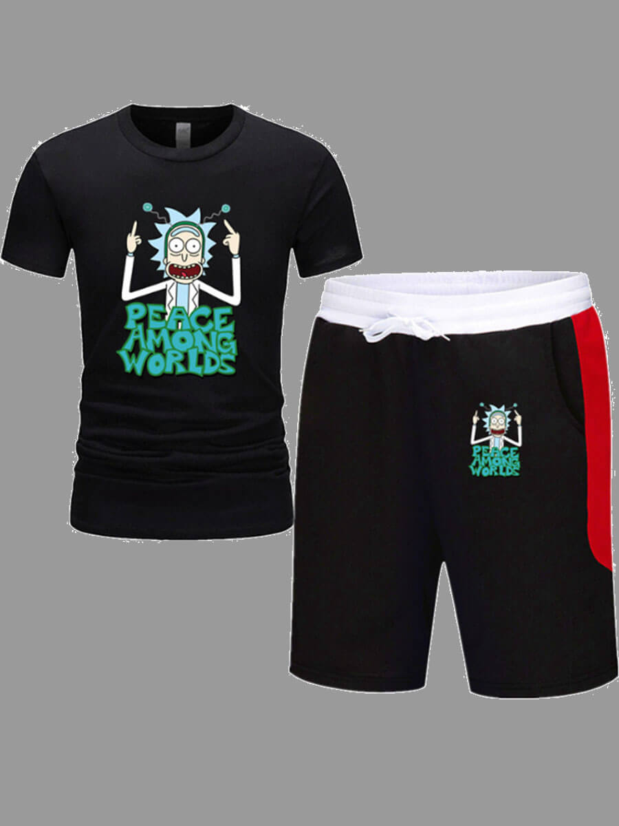 

Lovely Men Casual Print Black Tow-piece Shorts Set