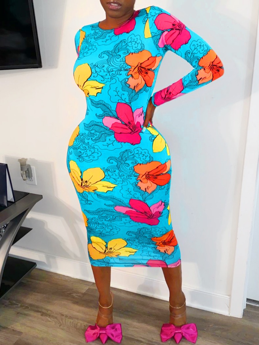 

Lovely Bohemian Print Green Mid Calf Dress