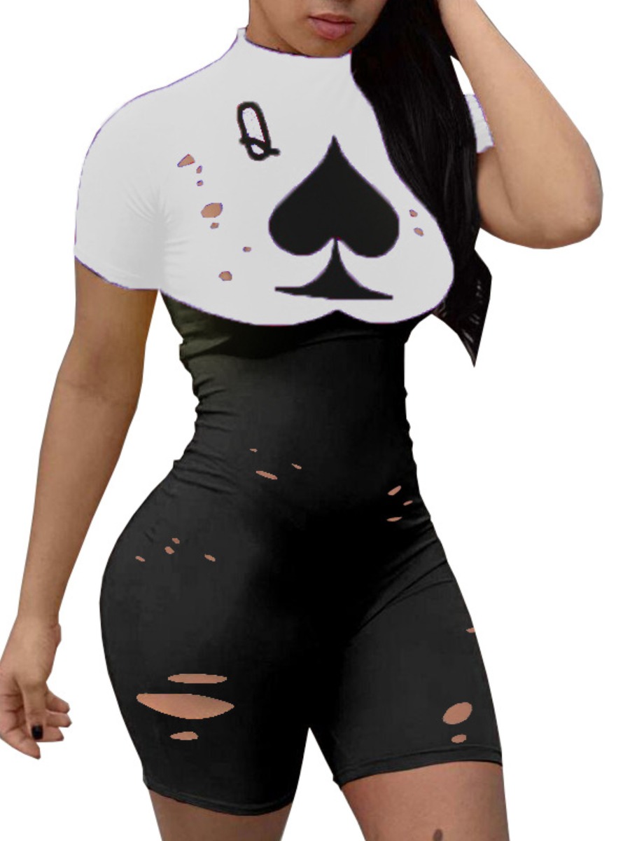 

lovely Leisure Print Patchwork White One-piece Romper