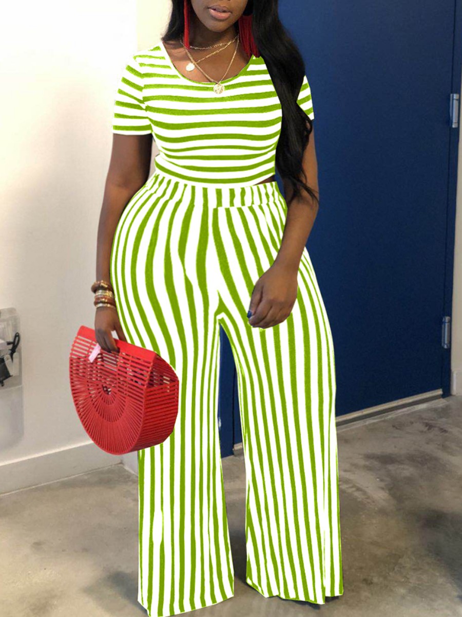 

lovely Street Striped Green Plus Size Two-piece Pants Set