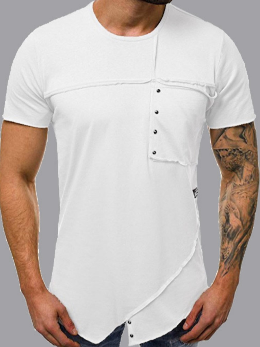 

Men lovely Casual O Neck Asymmetrical Patchwork White T-shirt