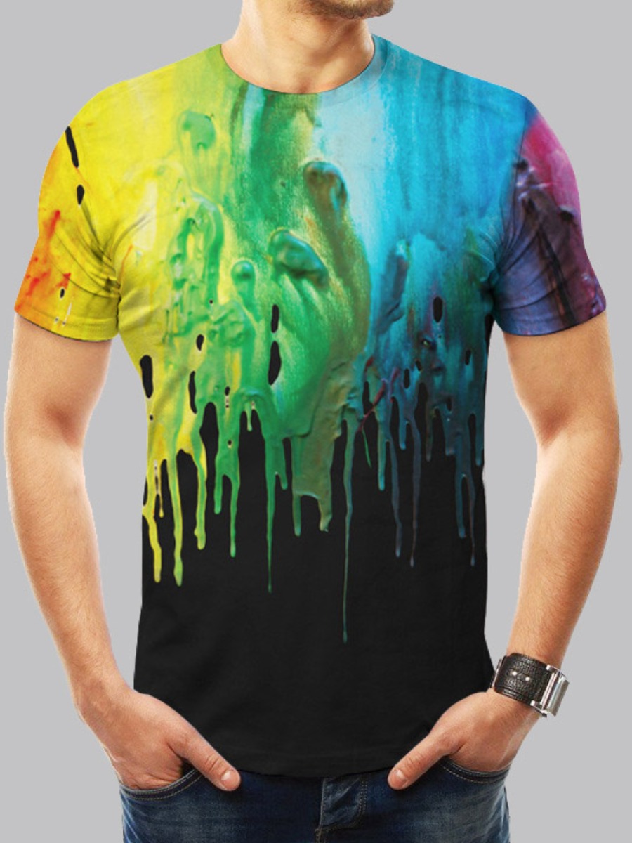 

Men lovely Casual O Neck Print Black T-shirt