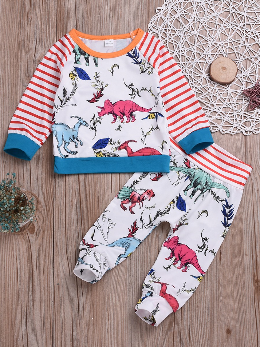 

lovely Leisure O Neck Cartoon Print White Girl Two-piece Pants Set