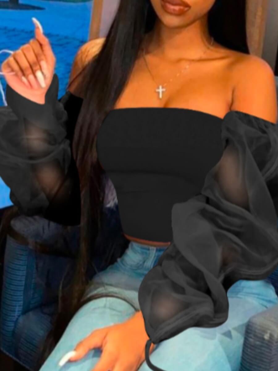 

LW Off The Shoulde See-through Blouse, Black
