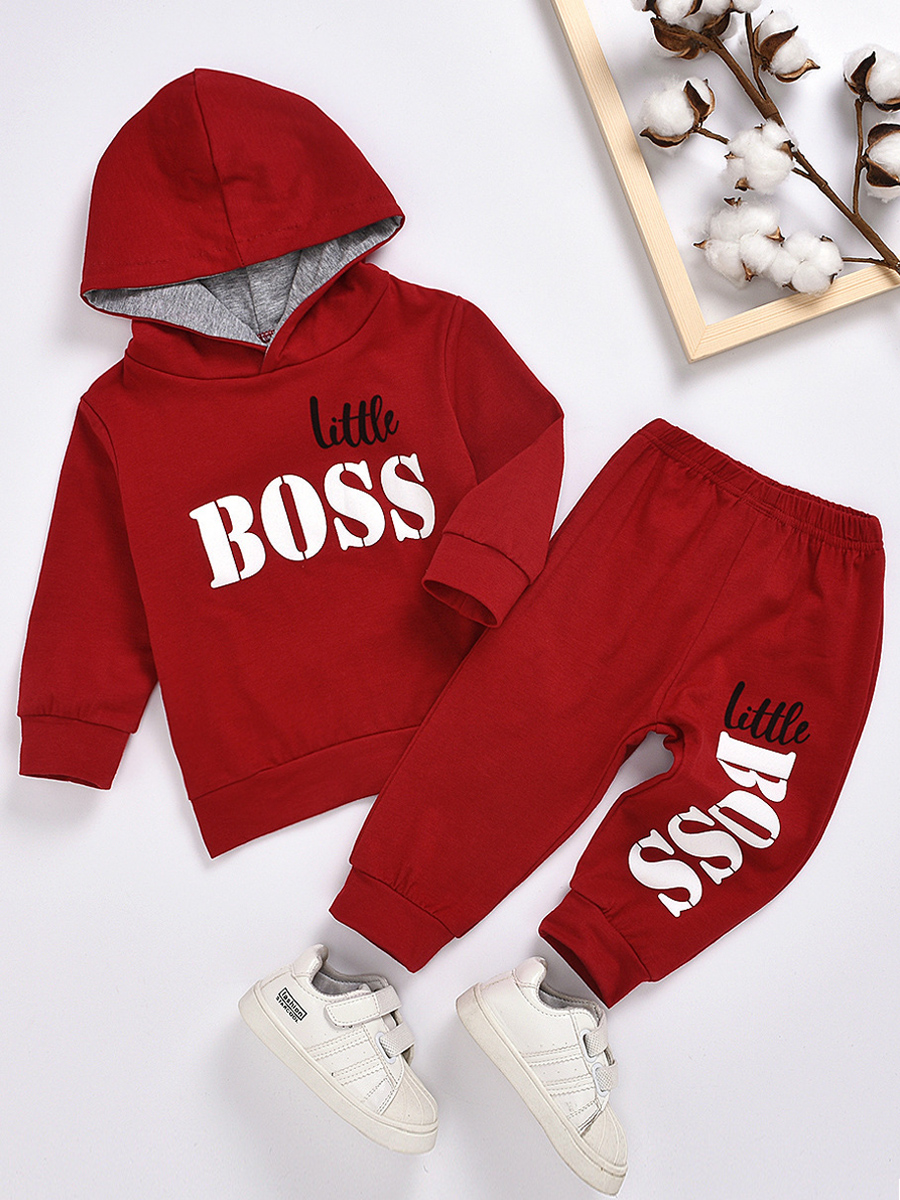 

lovely Casual Hooded Collar Letter Print Red Girl Two-piece Pants Set