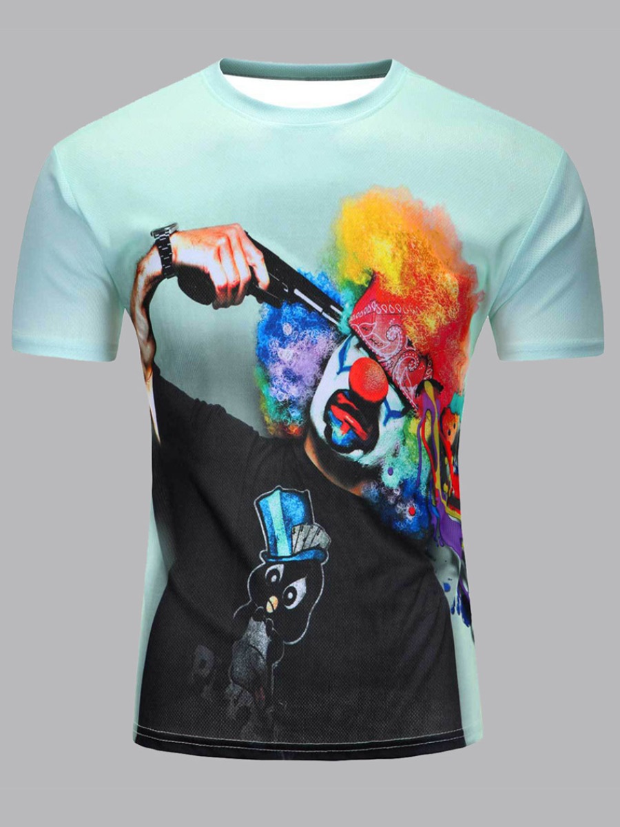 

Men lovely Casual O Neck Print Cyan T-shirt
