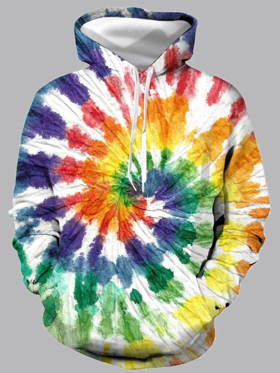 

Men lovely Street Hooded Collar Tie-dye White Hoodie