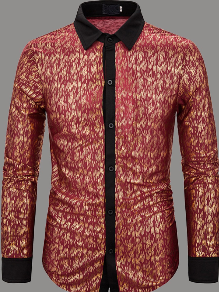 

Men lovely Trendy Turndown Collar Print Red Shirt