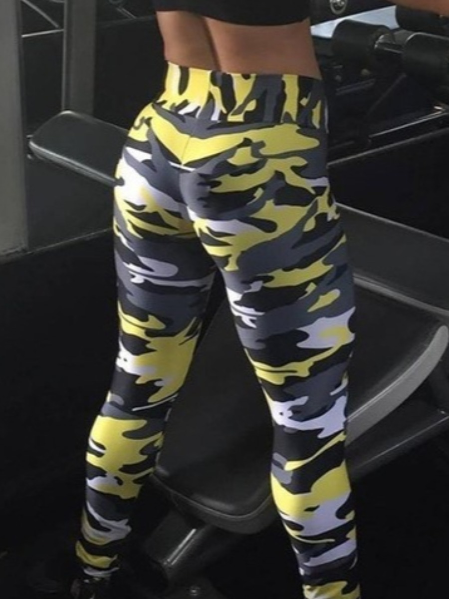 

lovely Sportswear Camo Print Skinny Yellow Pants