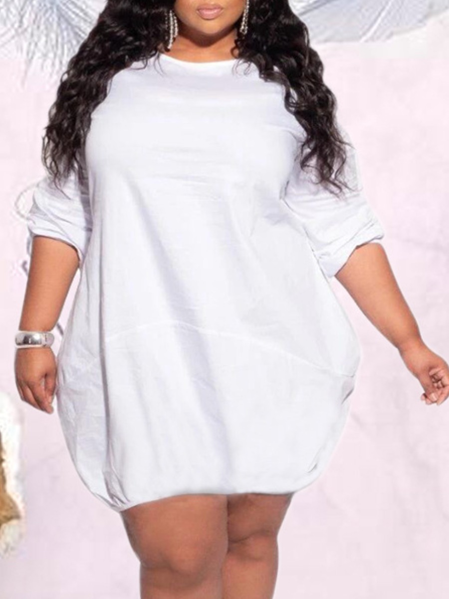 

lovely Casual O Neck Basic White Knee Length Plus Size Dress