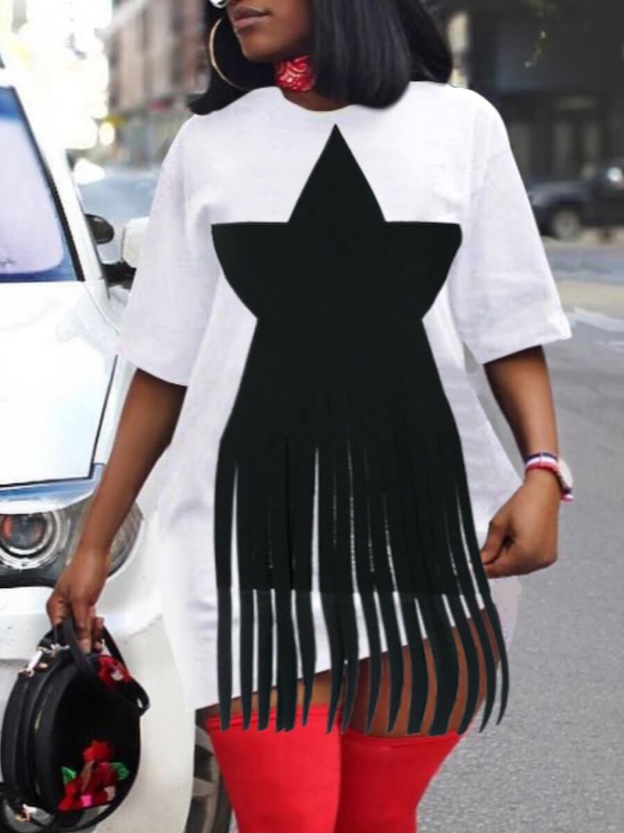 

LW Plus Size O Neck Pentagram Print White Dress