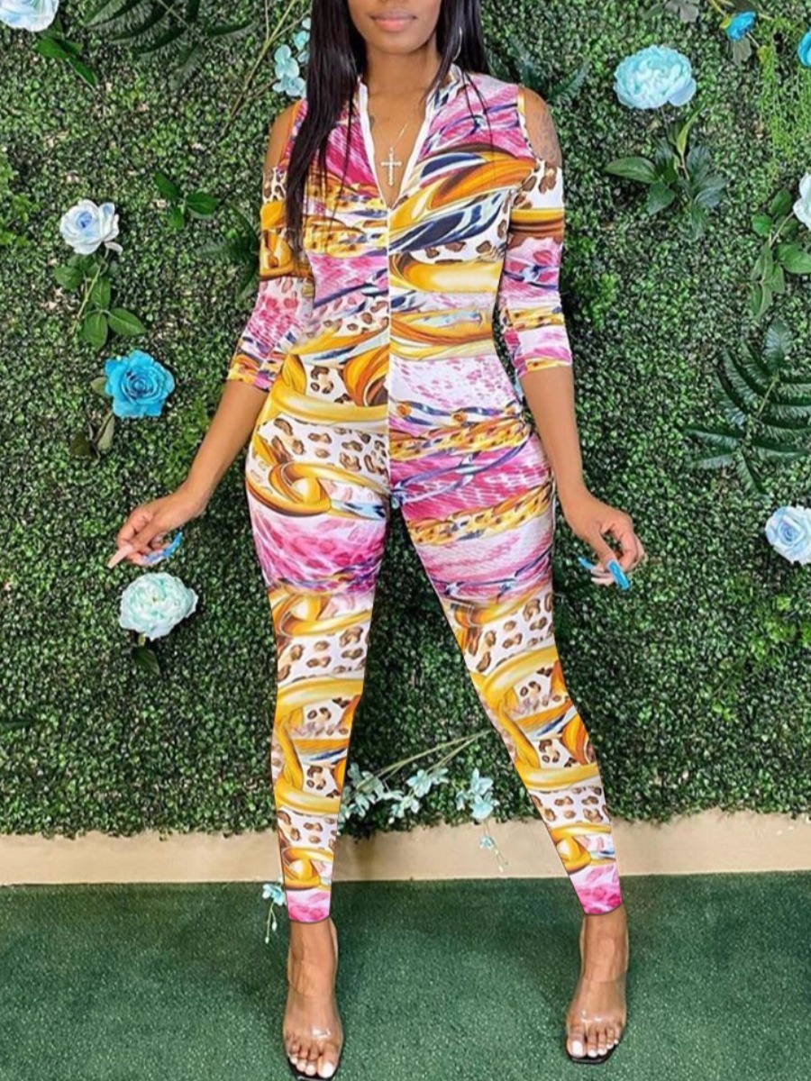 

lovely Sportswear Print Patchwork Multicolor One-piece Jumpsuit, Multi