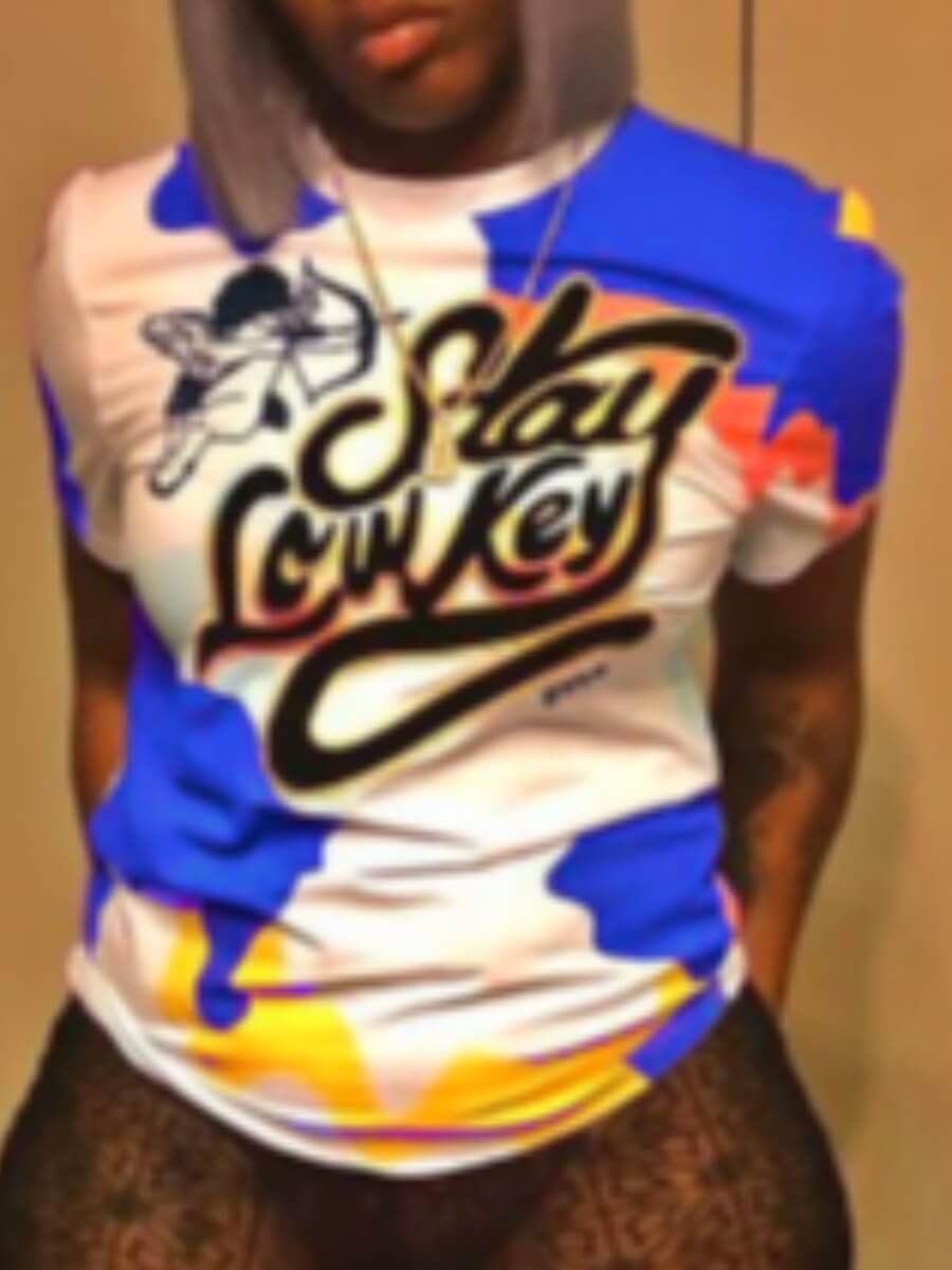 

Lovely Leisure O Neck Print Blue T-shirt