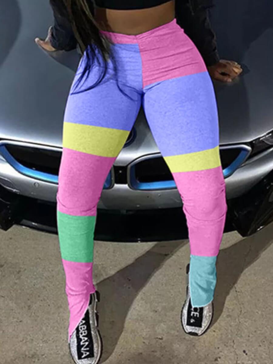

LW Casual Color-lump Patchwork Pink Pants