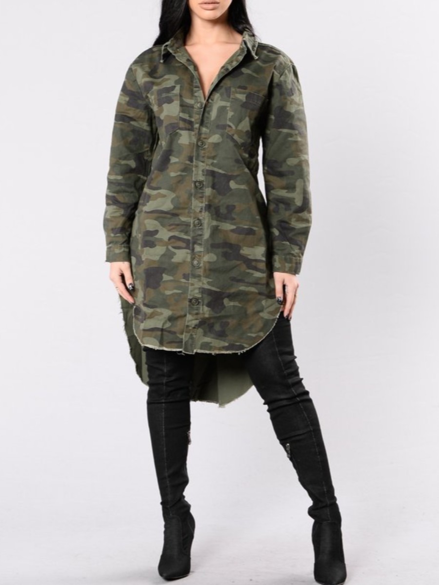 

lovely Casual Camo Print Buttons Design Coat