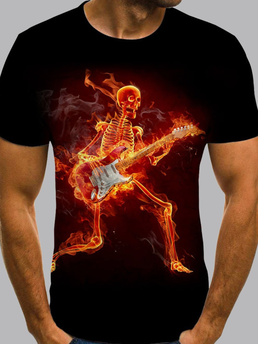 

Men Lovely Leisure O Neck Print Black T-shirt