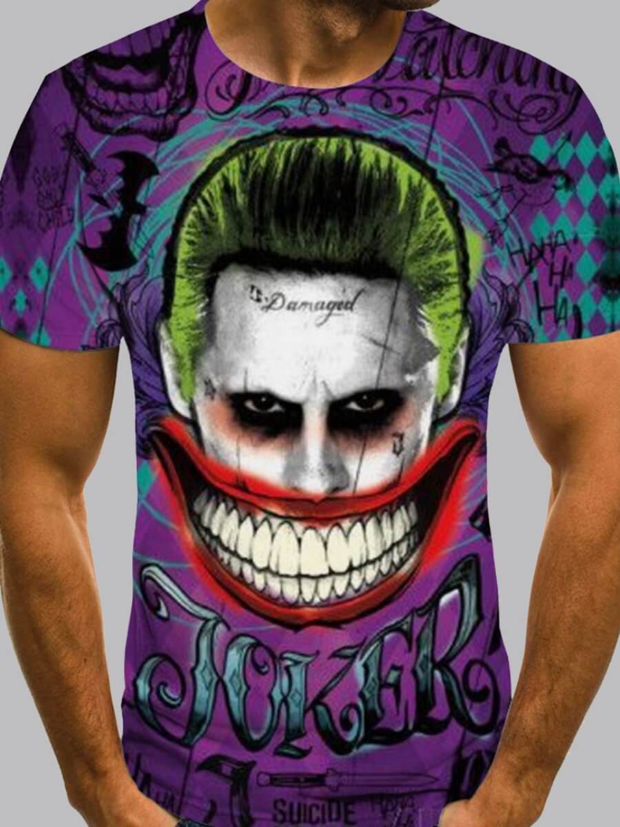 Lovely Men Street O Neck Clown Print Purple T-shirt