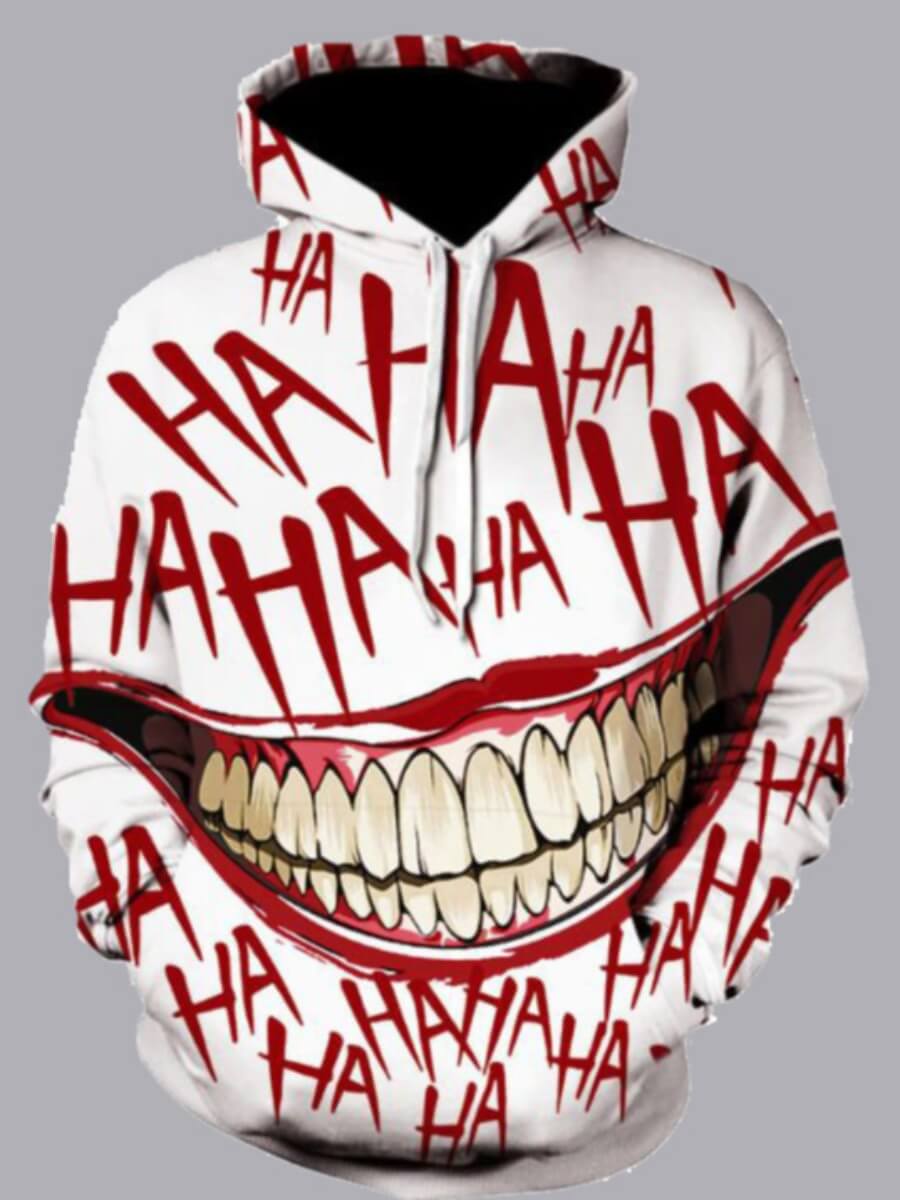 

Men lovely Street Hooded Collar Clown Print White Hoodie