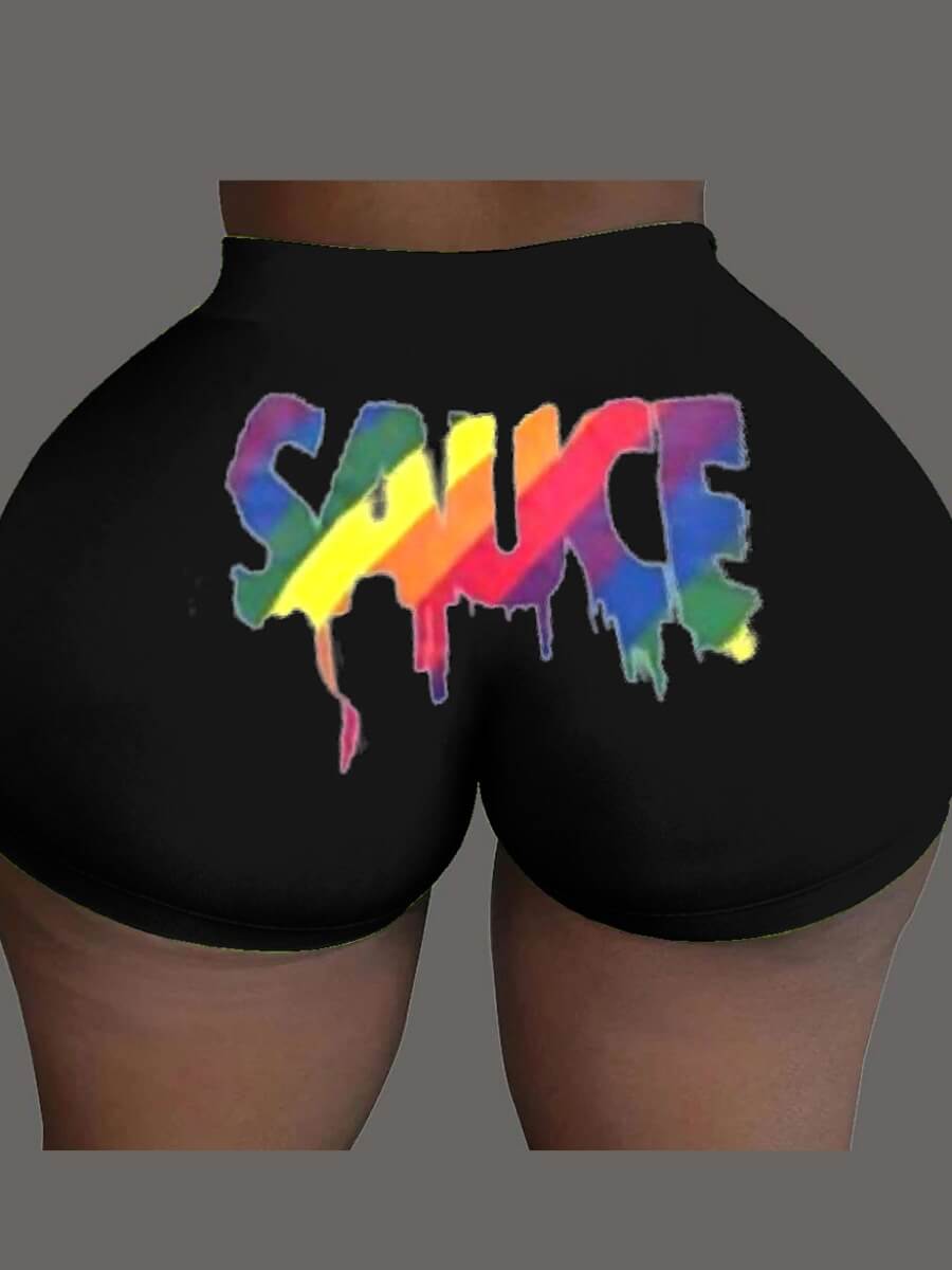 

Lovely Plus Size Sportswear Letter Print Black Shorts