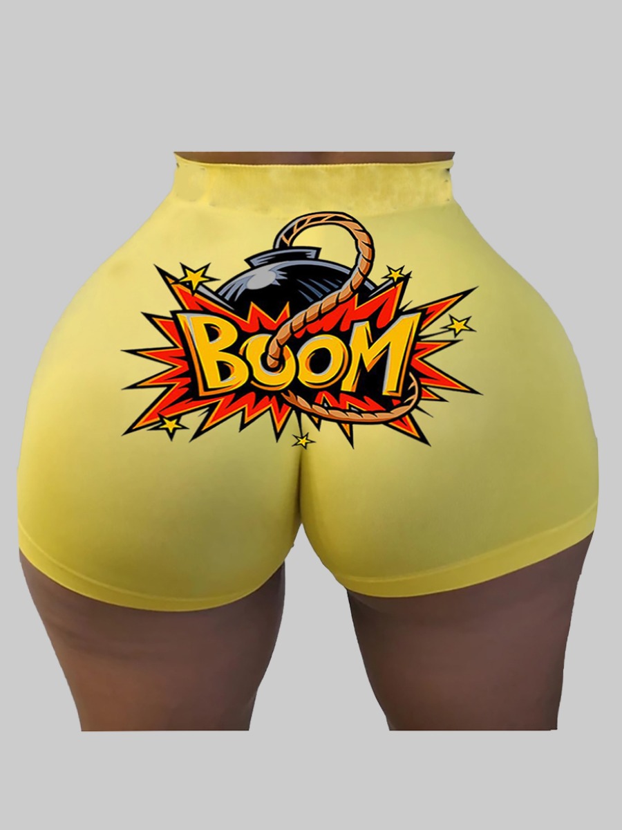 

lovely Sportswear Letter Print Yellow Plus Size Shorts
