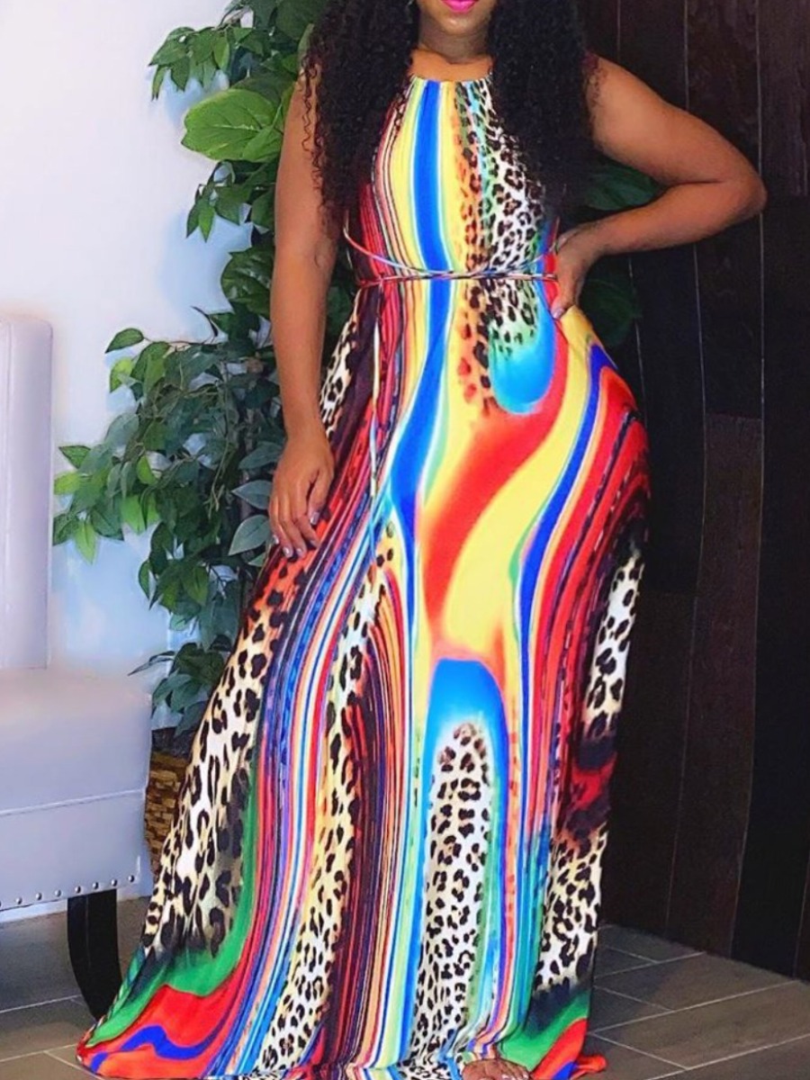 

lovely Bohemian Print Backless Multicolor Maxi Dress, Multi
