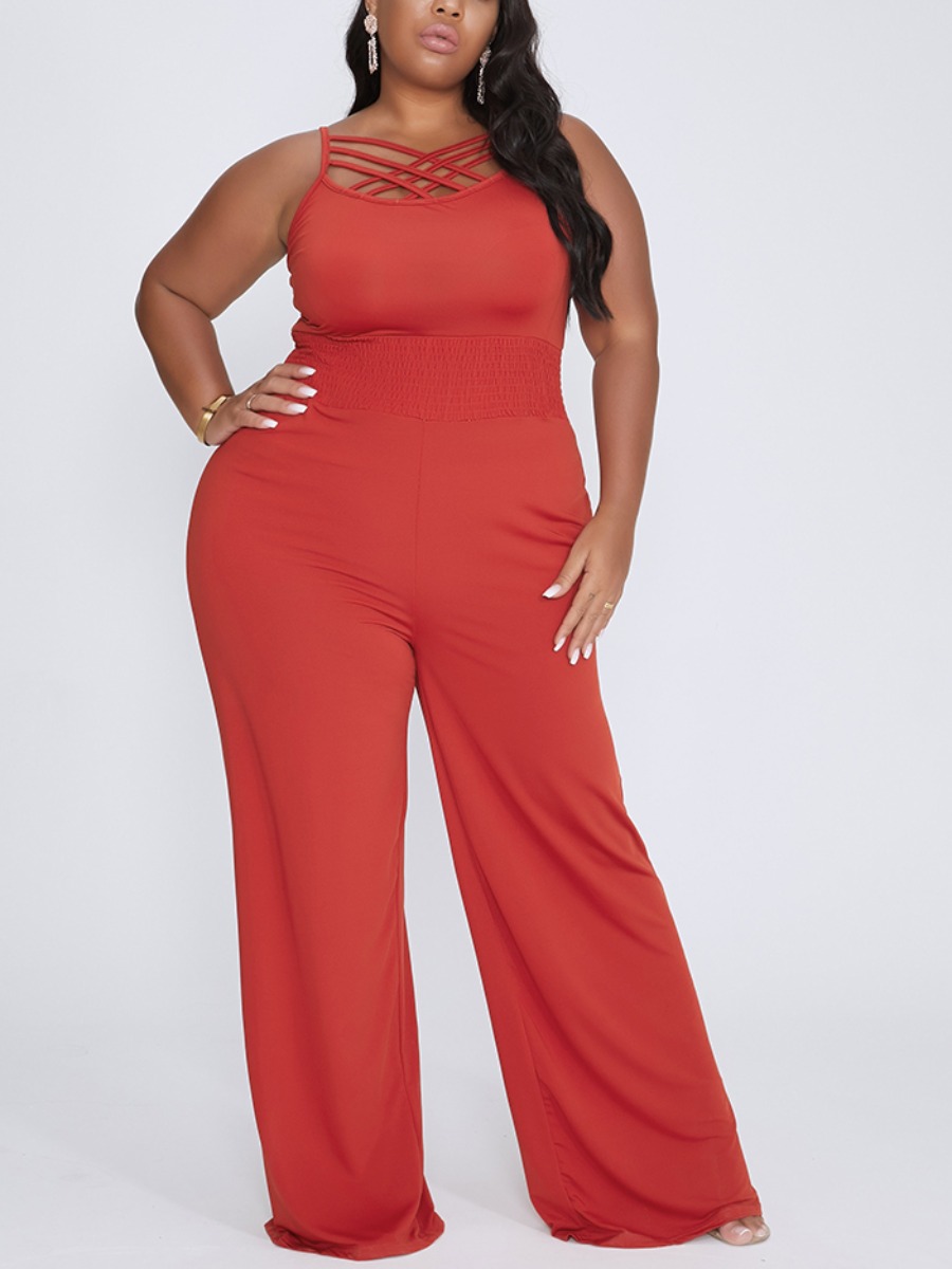 

lovely Trendy Sleeveless Hollow-out Wine Red Plus Size One-piece Jumpsuit