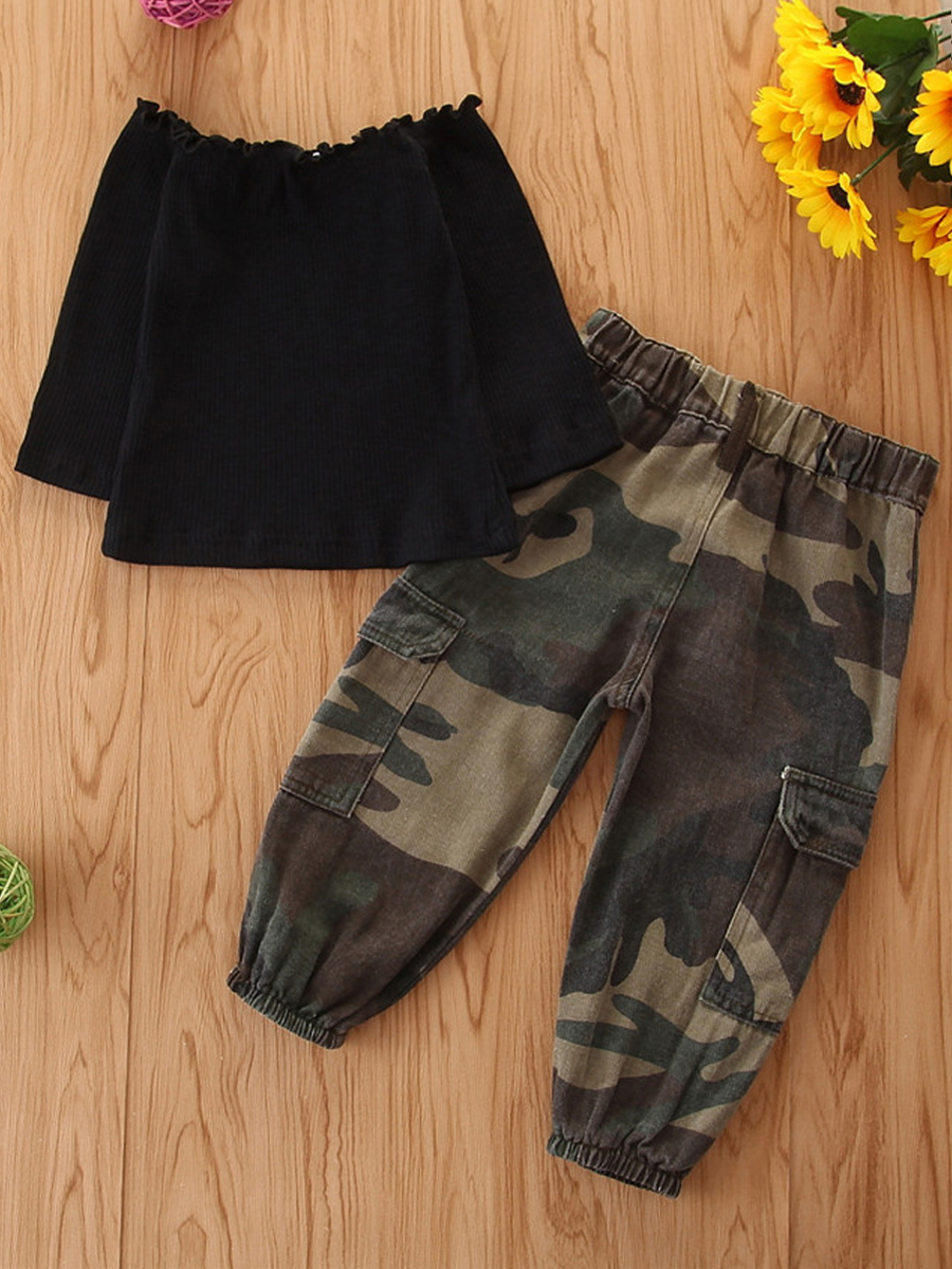 

lovely Street Camo Print Black Girl Two-piece Pants Set