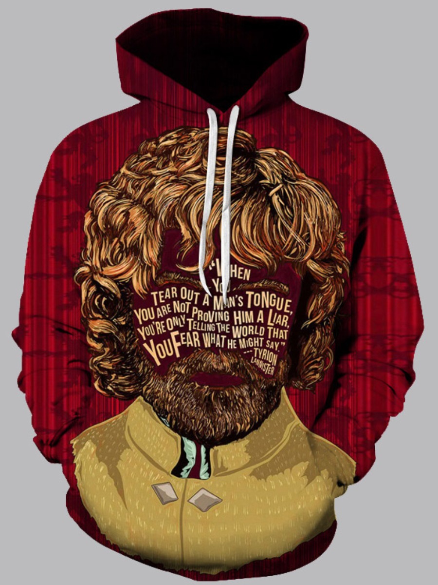 

Lovely Men Trendy Hooded Collar Print Purplish Red Hoodie
