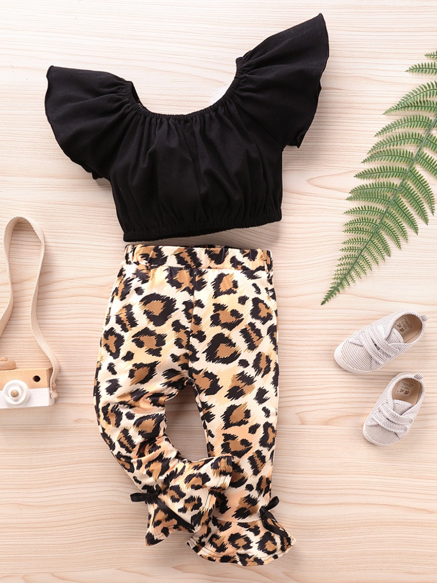 

lovely Stylish O Neck Leopard Print Black Girl Two-piece Pants Set