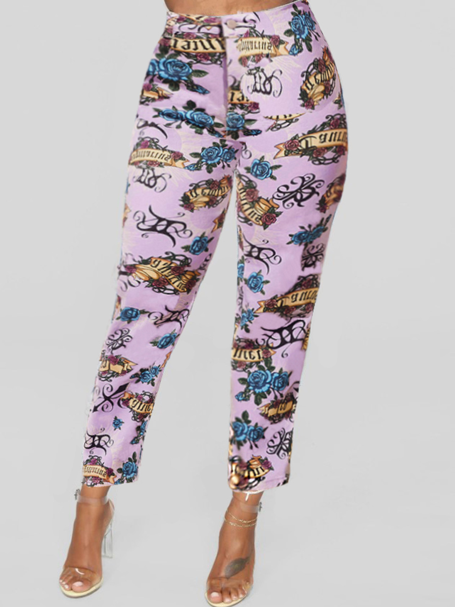 

lovely Casual Print Light Pink Jeans