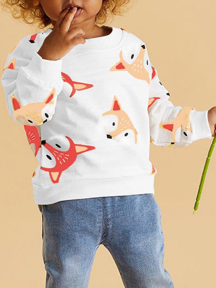 

lovely Casual O Neck Cartoon Print White Girl Hoodie