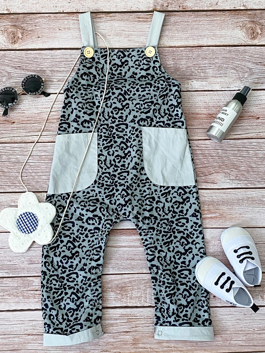 

lovely Stylish Print Pocket Patched Grey Girl One-piece Jumpsuit