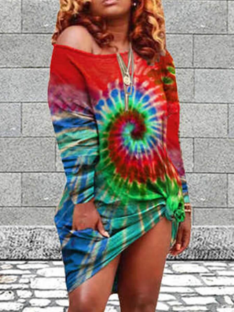 

Lovely Street O Neck Tie-dye Red Knee Length Dress