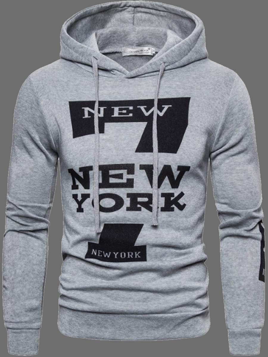 

lovely Sportswear Hooded Collar Letter Print Grey Hoodie