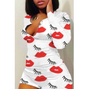 LW Casual Lip Print White One-piece Romper