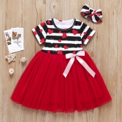 lovely Leisure O Neck Striped Patchwork Red Girl K