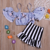 lovely Stylish Striped Print Baby Blue Girl Two-pi