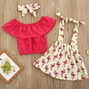 lovely Sweet Print Red Girl Two-piece Skirt Set