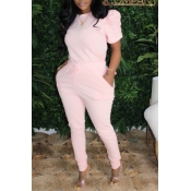 lovely Casual Lace-up Pink Plus Size Two-piece Pan