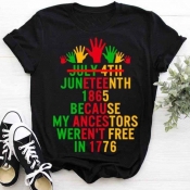 Lovely Leisure O Neck Letter Print Black Plus Size