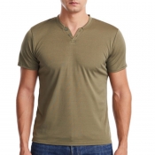 lovely Casual Buttons Design Army Green T-shirt