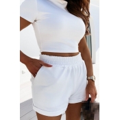 lovely Casual Skinny White Two Piece Shorts Set