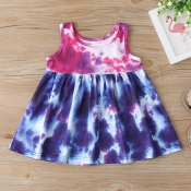 lovely Casual O Neck Tie-dye Purple Girl Knee Leng