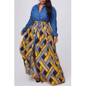 Lovely Stylish Print Patchwork Yellow Maxi Plus Si