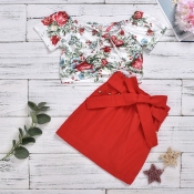 lovely Sweet Plants Print Red Girl Two-piece Skirt